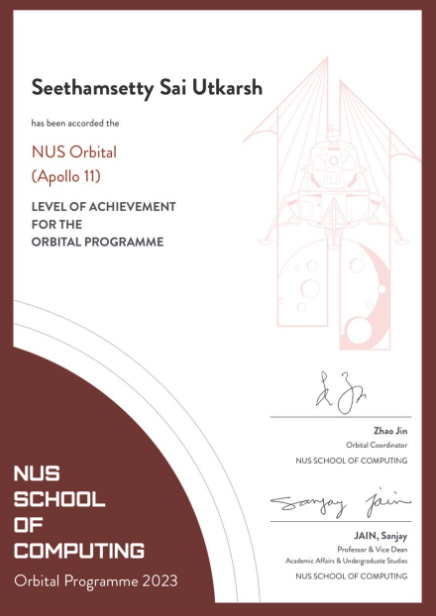 NUS Orbital Programme - Apollo 11 Certification